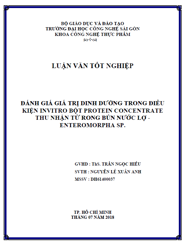 Đánh giá giá trị dinh dưỡng trong điều kiện invitro bột protein concentrate thu nhận từ rong bún nước lợ - Enteromorpha sp.