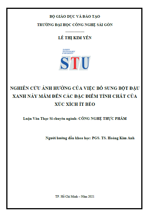 Nghiên cứu ảnh hưởng của việc bổ sung bột đậu xanh nảy mầm đến các đặc điểm tính chất của xúc xích ít béo