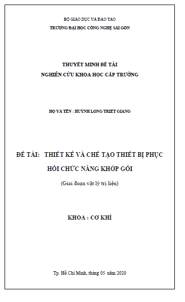 Thiết kế và chế tạo thiết bị phục hồi chức năng khớp gối (Giai đoạn vật lý trị liệu)