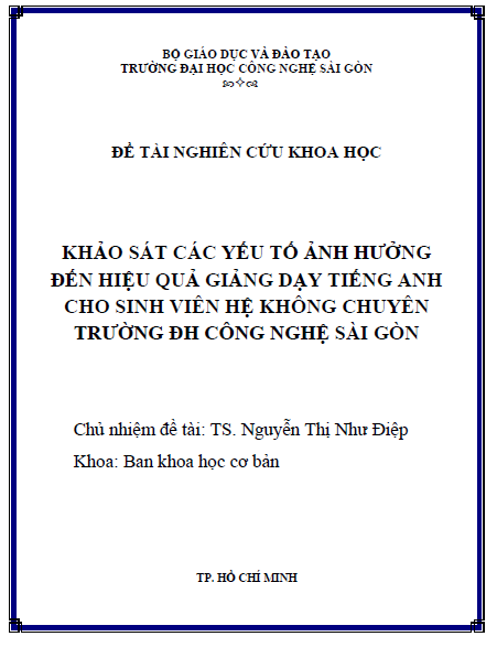 Khảo sát các yếu tố ảnh hưởng đến hiệu quả giảng dạy tiếng Anh cho sinh viên hệ không chuyên, trường Đại học Công nghệ Sài Gòn