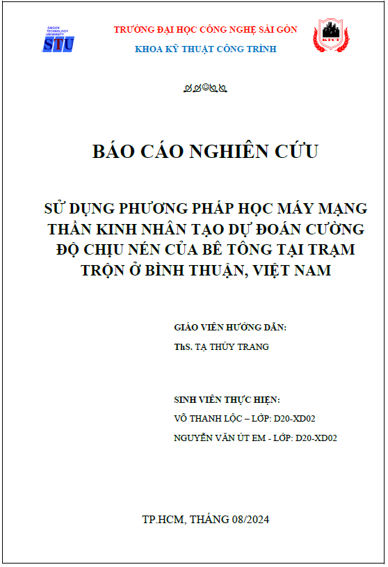 Sử dụng phương pháp học máy mạng thần kinh nhận tạo dự đoán cường độ chịu nén của bê tông tại trạm trộn ở Bình Thuận, Việt Nam