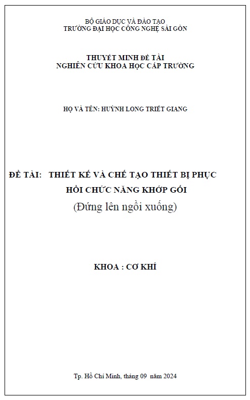 Thiết kế và chế tạo thiết bị phục hồi chức năng khớp gối (Đứng lên ngồi xuống)