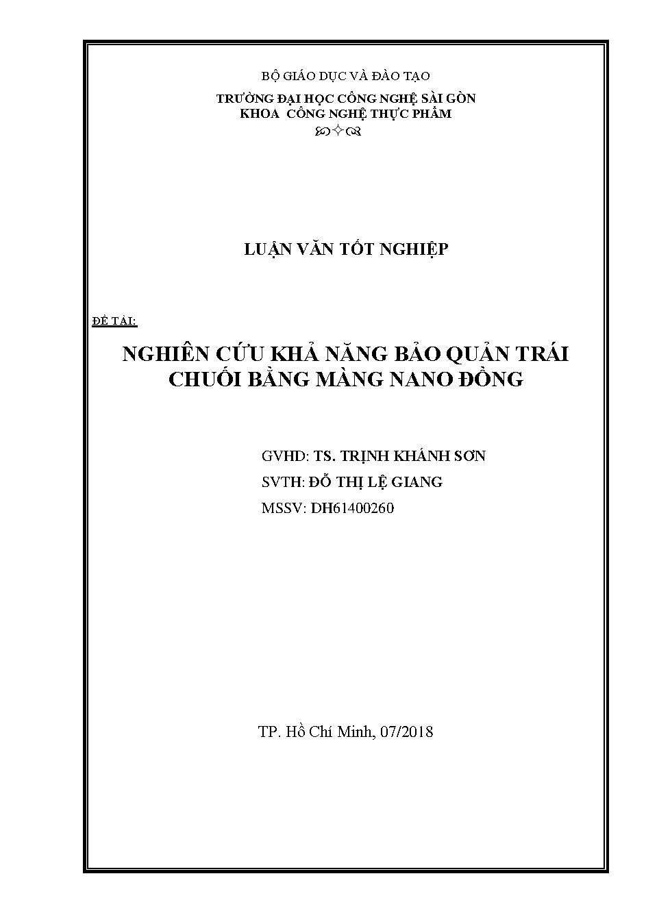 Nghiên cứu khả năng bảo quản trái chuối bằng màng nano đồng