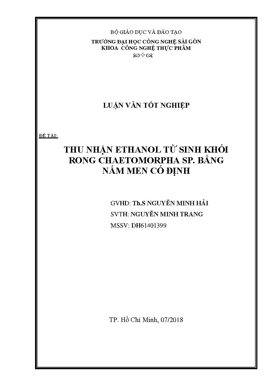 Thu nhận Ethanol từ sinh khối rong Chaetomorpha SP. bằng nấm men cố định