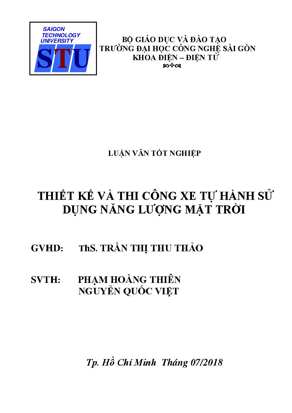 Thiết kế và thi công xe tự hành sử dụng năng lượng mặt trời