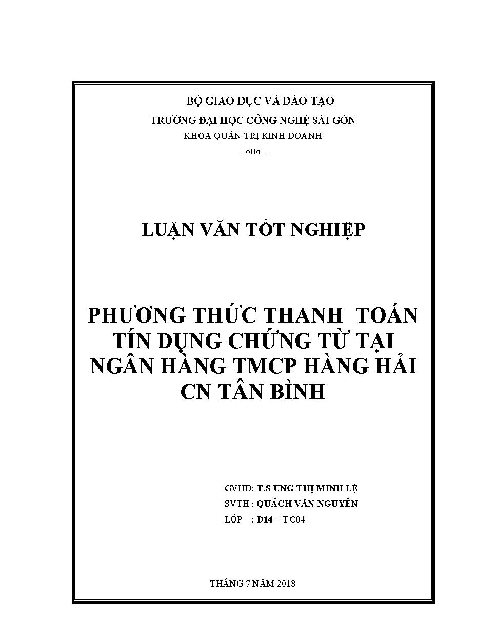 Phương thức thanh toán tín dụng chứng từ tại ngân hàng TMCP Hàng Hải CN Tân Bình