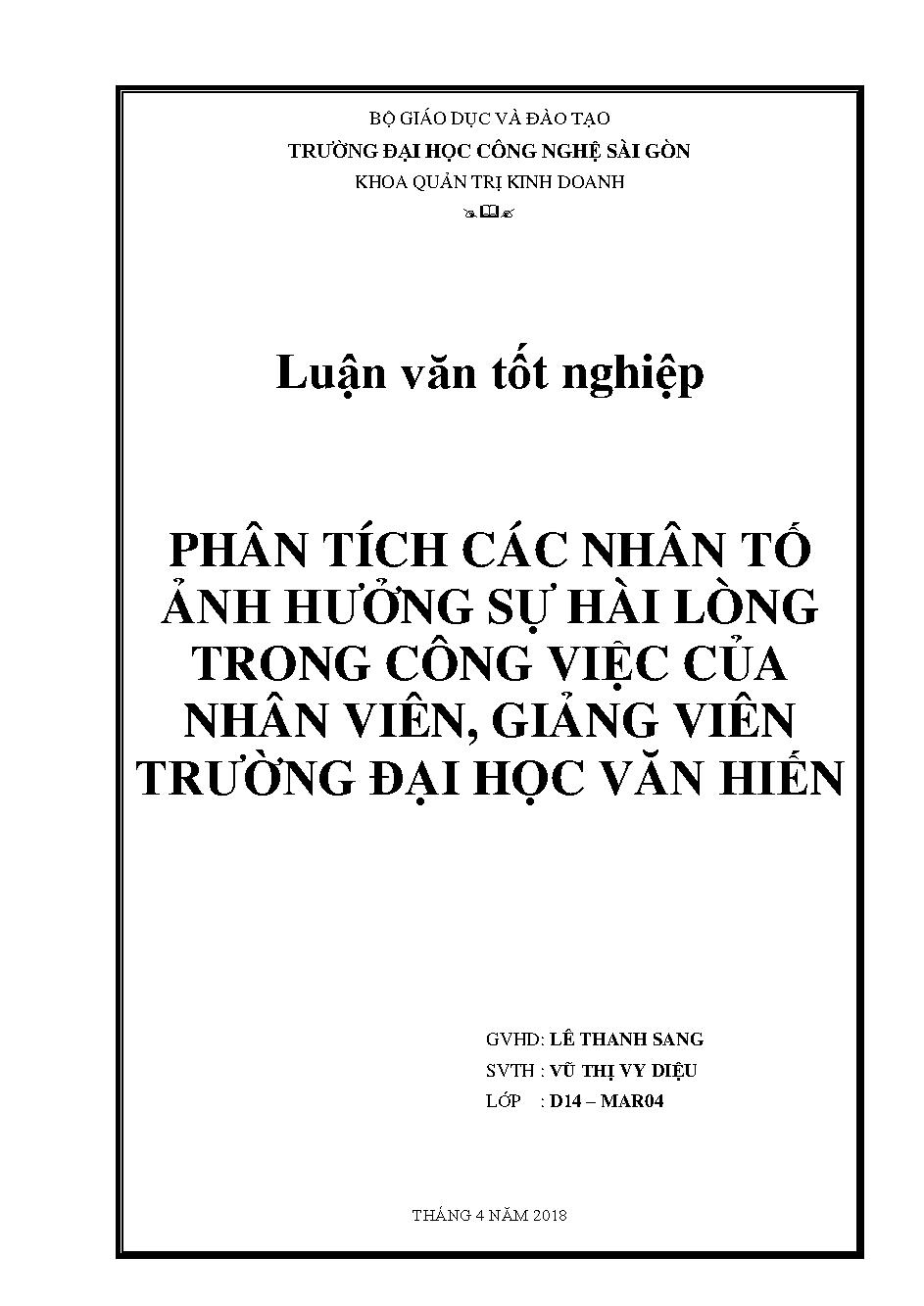 Phân tích các nhân tố ảnh hưởng sự hài lòng trong công việc của nhân viên, giảng viên trường Đại học Văn Hiến