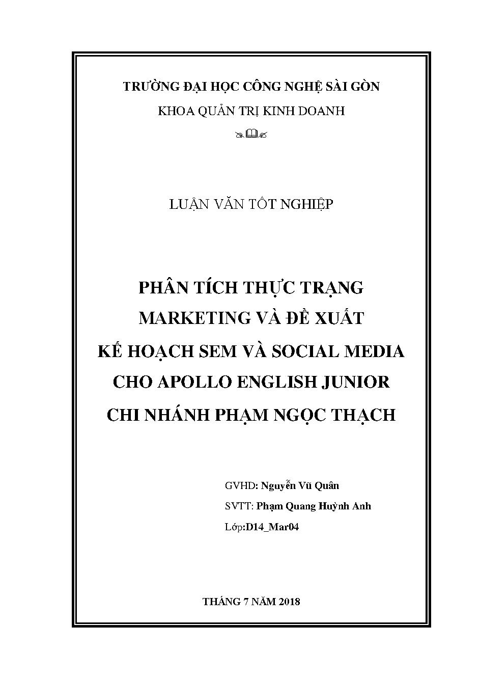 Phân tích thực trạng Marketing và đề xuất kế hoạch Sem và Social Media cho Apollo English Junior chi nhánh Phạm Ngọc Thạch